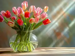 Kwiaty, Tulipany, Wazon, Bukiet