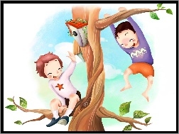 Zabawa, Dzieci, Drzewo