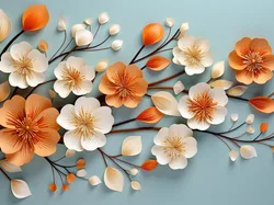 Kwiaty, Grafika, Pomarańczowe, Gałązki, Białe