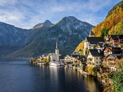 Góry, Austria, Domy, Kościół, Hallstatt, Jezioro Hallstattersee