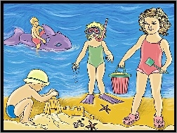 Morze, Plaża, Dzieci, Zabawa