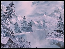Obraz, Góry, Zima, Rzeka