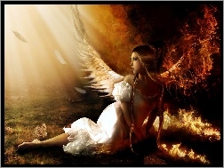Ogień, Anioł, Dziewczyna, Pióra