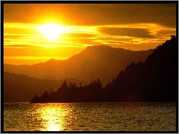 Słońca, Góry, Jezioro, Zachód