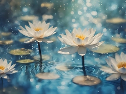 Lilie wodne, Białe, Kwiaty, 2D