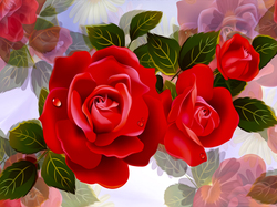 2D, Czerwone, Kwiaty, Róże