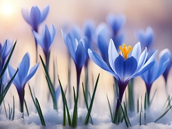 Niebieskie, Krokusy, Kwiaty, 2D