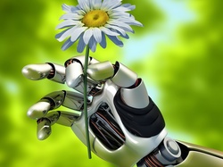3D, Ręka, Margarytka, Kwiatek, Robot