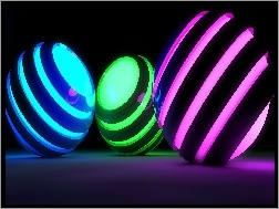 Świecące, Neonowe, Grafika 3D, Kule