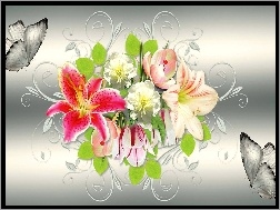 Abstrakcja, Lilie, Kwiaty, Motyle