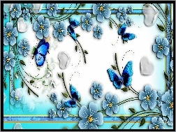 Abstrakcja, Motyle, Kwiaty, B��kitna
