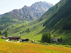 Kościół, Góry, Dolina Ahrntal, Domy, Alpy, Włochy