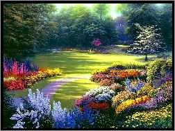 Alejka, Kolorowe, Ogród, Kwiaty