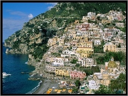 Amalfi, Góra, Morze, Wybrzeże, Włochy, Domy