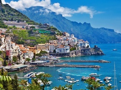 Amalfi, Wybrzeże, Morze, Włochy, Miasto