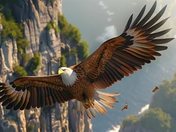 Skrzydła, Ptak, Bielik amerykański, Rozpostarte, Lot, Skały