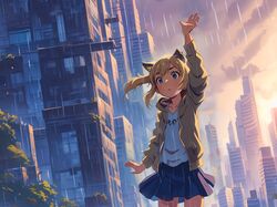 Dziewczyna, Deszcz, Domy, Anime