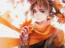 Dziewczyna, Apaszka, Liście, Anime
