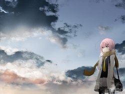 Anime, Niebo, Dziewczyna, Chmury