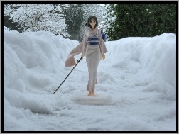 Anime, Zima, Śnieg, Dziewczyna, Figurka