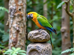 Kamienie, Zielono-żółta, Ara, Dwa, Papuga, Las