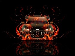 Wektorowa, Audi R8, Ogień, Samochód, Grafika 3D
