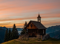 Austria, Góry, Kościół, Drewniany, Alpy