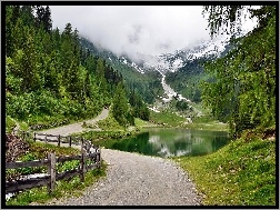 Austria, Góry, Jeziorko, Droga, Alpy