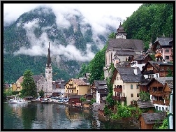 Austria, Zabudowanie, Góry, Jezioro, Hallstatt