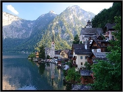 Austria, Zabudowanie, Góry, Jezioro, Hallstatt