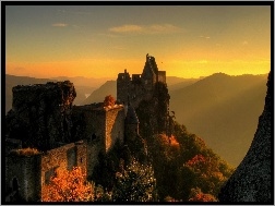 Austria, Góry, Zamek, Zachód Słońca