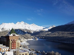 Lasy, Badrutts Palace, St.Moritz, Jezioro, Góry, Hotel