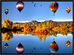 Balony, Góry, Jesień, Jezioro