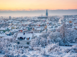 Śnieg, Ratyzbona, Kościół, Domy, Bawaria, Niemcy, Zdjęcie miasta, Miasto, Zima, Regensburg