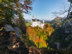 Jesień, Bawaria, Drzewa, Skały, Zamek Neuschwanstein, Niemcy, Lasy