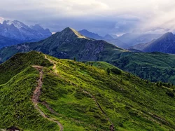 Droga, Przełęcz, Łąka, Góry, Włochy, Prowincja Belluno, Dolomity, Passo di Giau