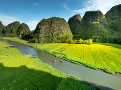 Atrakcja turystyczna, Tam Coc Ninh Binh, Ninh Binh, Ngo Dong, Pola, Rzeka, Wietnam, Góry, Łódki