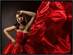 Biżuteria, Czerwona, Kobieta, Suknia