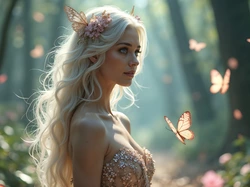 Kobieta, Blondynka, Motyle, Grafika AI