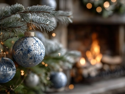 Choinka, Boże Narodzenie, Niebiesko-srebrne, Grafika AI, Bombki