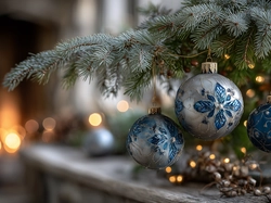 Narodzenie, Niebieskie, Jodła, Boże, Bombki, Grafika AI