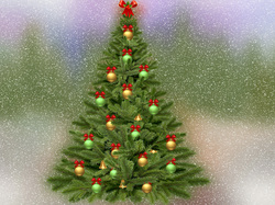Ozdoby, Boże Narodzenie, 2D, Śnieg, Choinka, Rozmycie