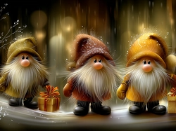 Prezenty, Trzy, Długie, Brody, Skrzaty, Grafika AI