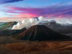Wulkany, Wulkan Bromo, Kaldera Tennger, Dym, Chmury, Jawa, Wulkan Batok, Indonezja