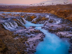 Bruarfoss Waterfall, Islandia, Bruara, Wodospad, Rzeka, Góry