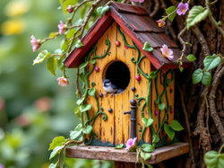 Pnące, Budka, Domek, Kwiaty, Ptaszek