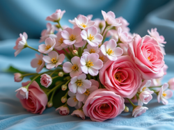 Niebieska, Bukiet, Kwiaty, Tkanina, Róże