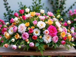 Stół, Kolorowe, Kwiaty, Bukiet