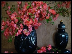 Ceramika, Kwiatów, Różowych, Bukiet, Gałązki