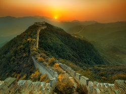 Chiny, Słońca, Zachód, Góra, Mur chiński